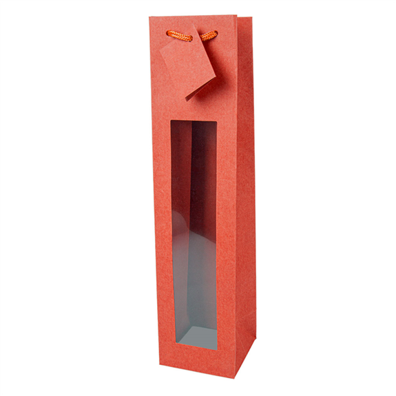 Sac bouteille avec anse et fenêtre 9.2+8.8x38 cm Rouge -  Pack de 10