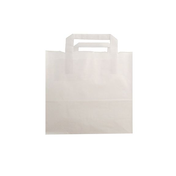 Sac papier avec poignées plates 26 + 14 x 32 cm neutre BLANC - carton de 250 unités