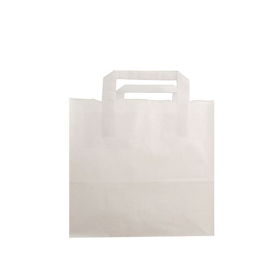 Sac papier avec poignées plates 26 + 20 x 27 cm neutre BLANC - carton de 250 unités