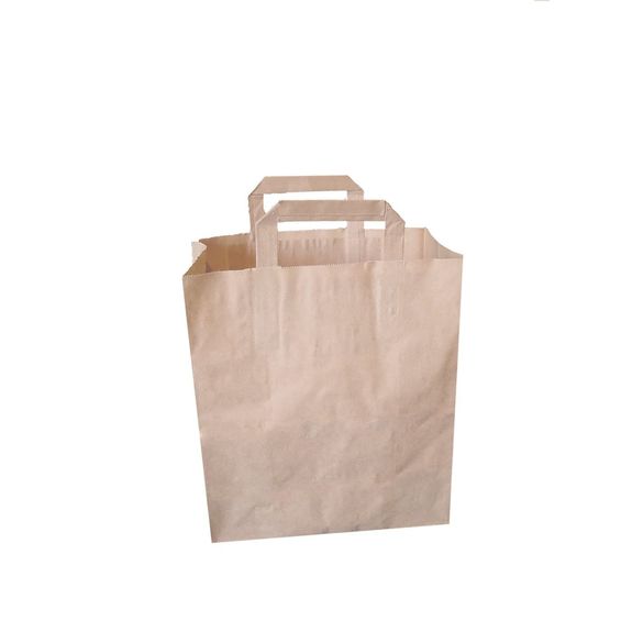 Sac papier avec poignées plates 22 + 10 x 29 cm neutre Kraft - carton de 250 unités