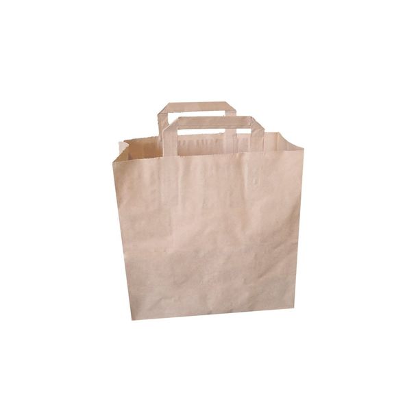 Sac papier avec poignées plates 25,5 + 17 x 25,5 cm neutre Kraft - carton de 250 unités