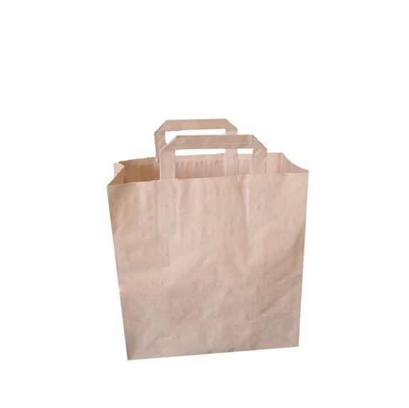 Sac papier avec poignées plates 26 + 14 x 32 cm neutre Kraft - carton de 250 unités