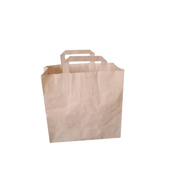 Sac papier avec poignées plates 26 + 20 x 26 cm neutre Kraft - carton de 250 unités