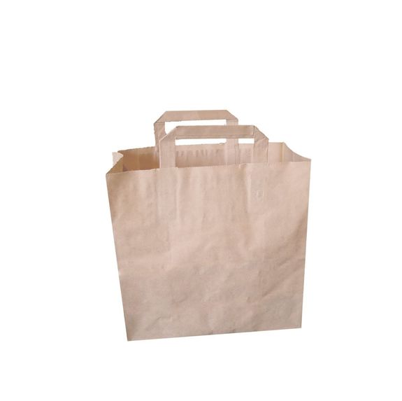 Sac papier avec poignées plates 32 + 17 x 27 cm neutre Kraft - carton de 250 unités