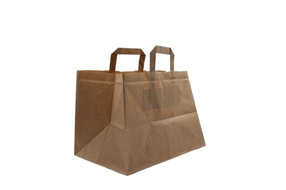 Sac papier avec poignées plates 32 + 22 x 24 cm neutre Kraft - carton de 250 unités