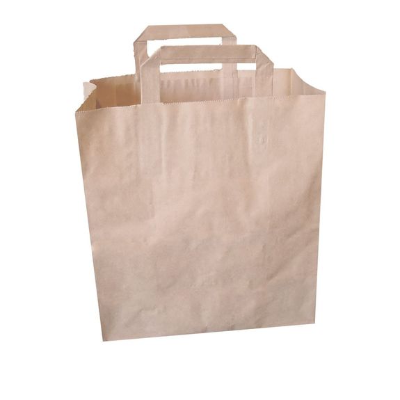 Sac papier avec poignées plates 32 + 17 x 44 cm neutre Kraft - carton de 250 unités