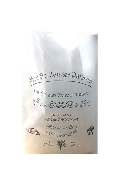 Sac à croissants Kraft blanc avec impression 25 + 7 x 36 cm - carton de 1000 unités