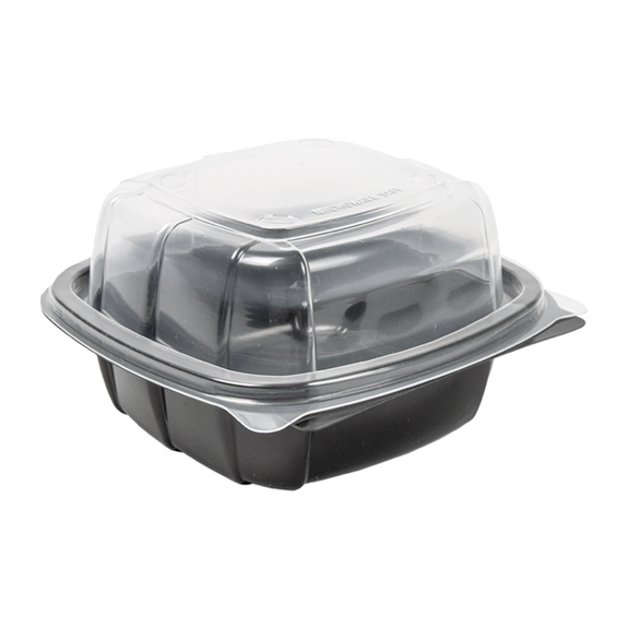 Barquette micro-ondable noir et couvercle transparent en PP 468 ml - 15.1 x 15.7 x 8.3 cm - carton de 180 unités