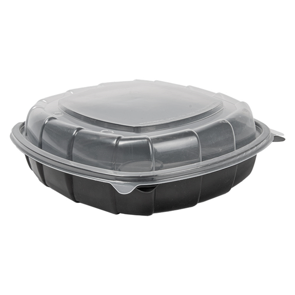 Barquette micro-ondable noir et couvercle transparent en PP 1370 ml - 25.1 x 25.8 x 7.4 cm - carton de 100 unités