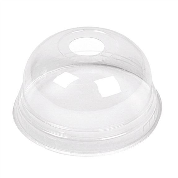 Couvercle dôme en PLA avec trou pour pot compostable en PLA 40 cl à ras bord - carton de 800 unités