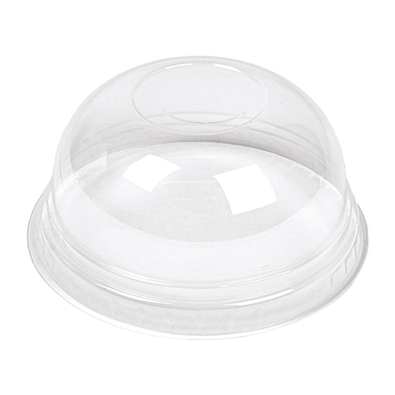 Couvercle dôme en PLA sans trou pour pot compostable en PLA 40 cl à ras bord - carton de 800 unités