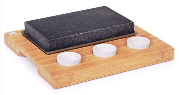 Pierre volcanique avec Planche en bois  - 27x25 cm + recipients - Lot de 4 unités