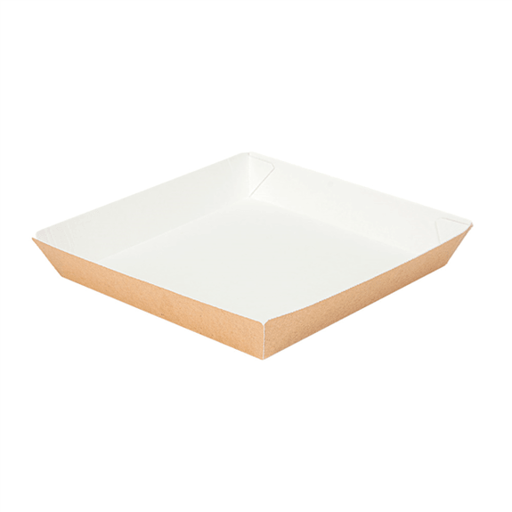 Plateau repas en carton nano-micro kraft recyclé 18x18x2.9 cm  - carton de 400 unités