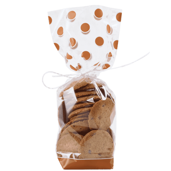 Sachet avec fond PP rigide POIS CARAMEL 120 x 275 mm - carton de 1000 unités