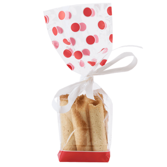 Sachet avec fond PP rigide POIS ROUGE 100 x 220 mm - carton de 1000 unités