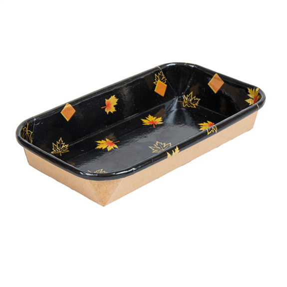 Barquette NOIR motifs feuilles d'érable pour sushi 16 x 9.1 x 2.4 cm - carton de 800 unités