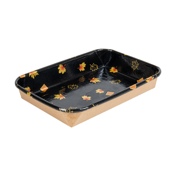 Barquette NOIR motifs feuilles d'érable pour sushi 16.5 x 11.5 x 2.4 cm - carton de 600 unités