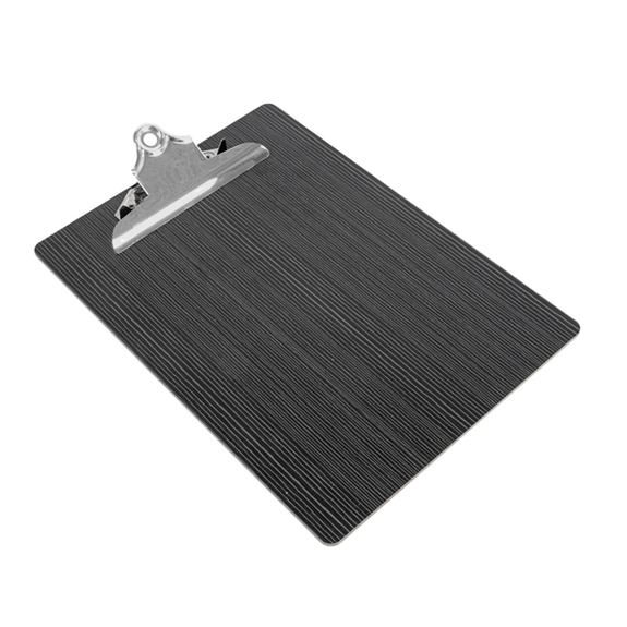 Planche porte menu noir A4 en MDF avec pince - pack de 12 unités