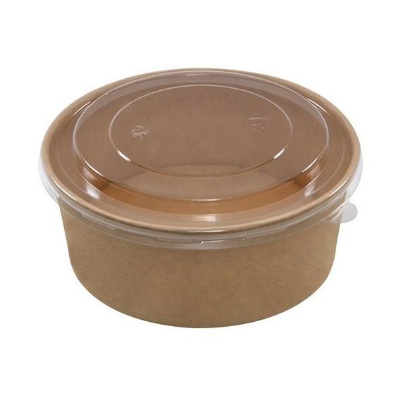 Combo boîte à salade en carton KRAFT 350 ml et couvercle en PET - pack de 25 unités