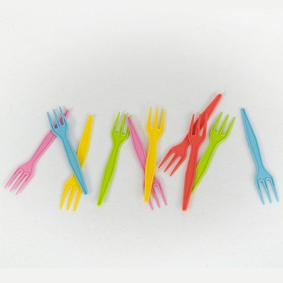 Mini fourchette à frites en amidon de maïs 8.5 cm assortiment coloré - paquet de 500 unités