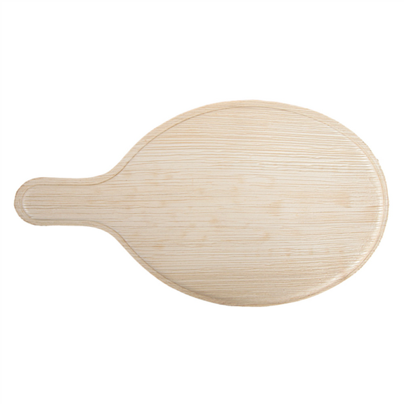Plateau ovale avec poignée en feuille de palmier 36x20.5x0.5(h) cm - carton de 100 unités