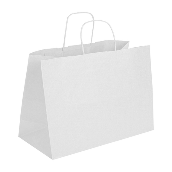 Sac papier avec poignée ficelle 40 + 15 x 32 cm neutre BLANC - carton de 150 unités