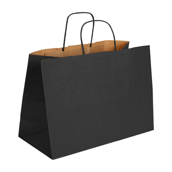Sac papier avec poignée ficelle 40 + 15 x 32 cm neutre NOIR - carton de 150 unités