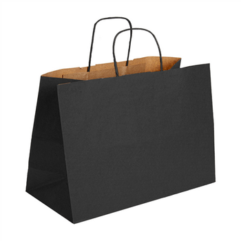 Sac papier avec poignée ficelle 40 + 15 x 32 cm neutre NOIR - carton de 150 unités