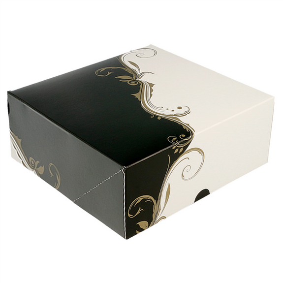 Boîte pâtissière BLANCHE ET NOIR 21x21x7.5(h) cm - carton de 200 unités