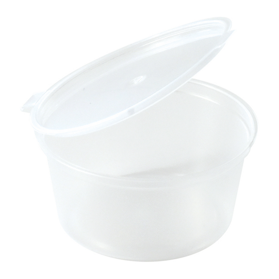 Pot à sauce en plastique transparent 30 ml avec couvercle intégré - carton de 1000 unités