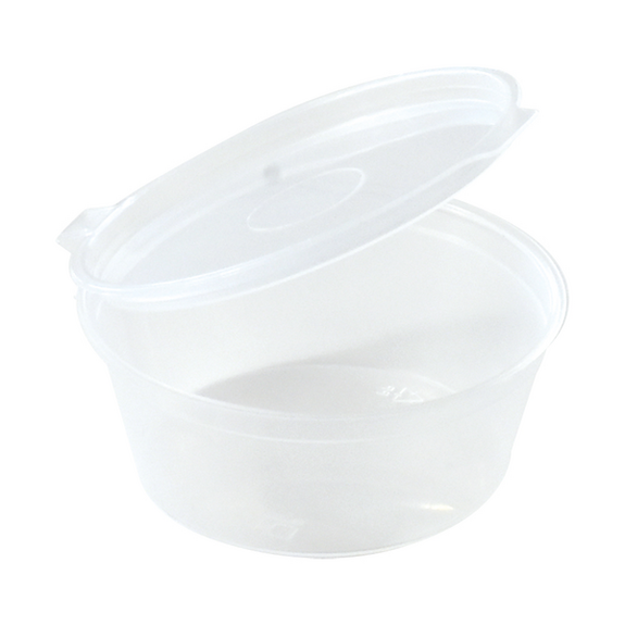 Pot à sauce en plastique transparent 60 ml avec couvercle intégré - carton de 1000 unités