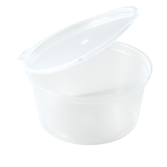 Pot à sauce en plastique transparent 100 ml avec couvercle intégré - carton de 500 unités