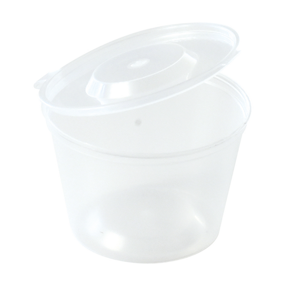 Pot à sauce en plastique transparent 120 ml avec couvercle intégré - carton de 500 unités