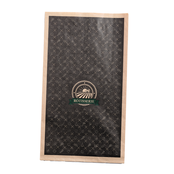 Sac poulet kraft marron pour poulet rôti 20 + 8 x 34.5 cm - carton de 500 unités