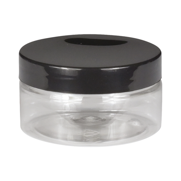 Pot en PET 100 ml avec couvercle noir en PET - carton de 576 unités