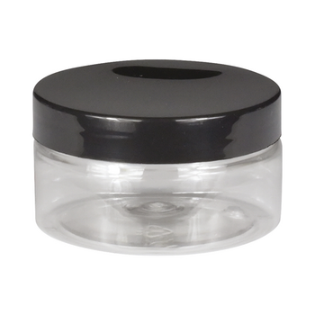 Pot en PET 100 ml avec couvercle noir en PET - carton de 576 unités