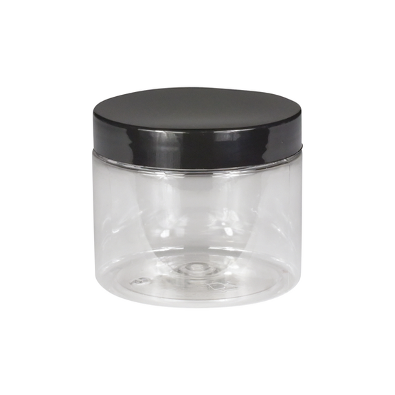 Pot en PET 180 ml avec couvercle noir en PET - carton de 378 unités