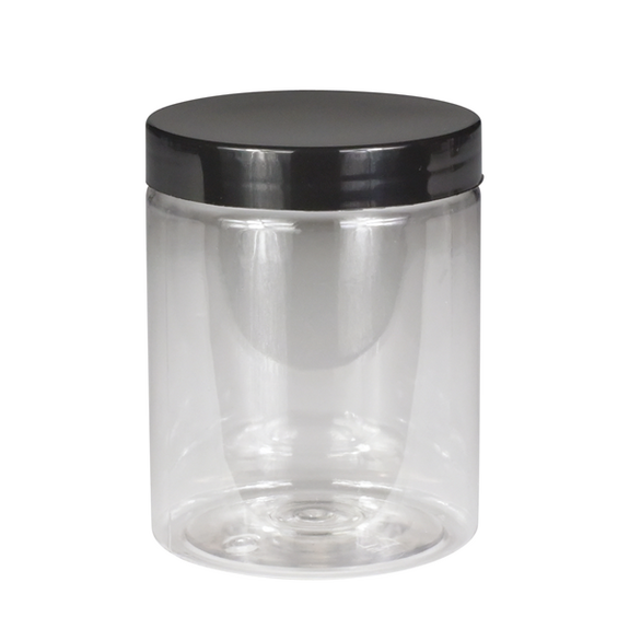 Pot en PET 300 ml avec couvercle noir en PET - carton de 234 unités