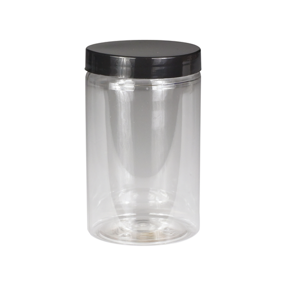 Pot en PET 400 ml avec couvercle noir en PET - carton de 168 unités