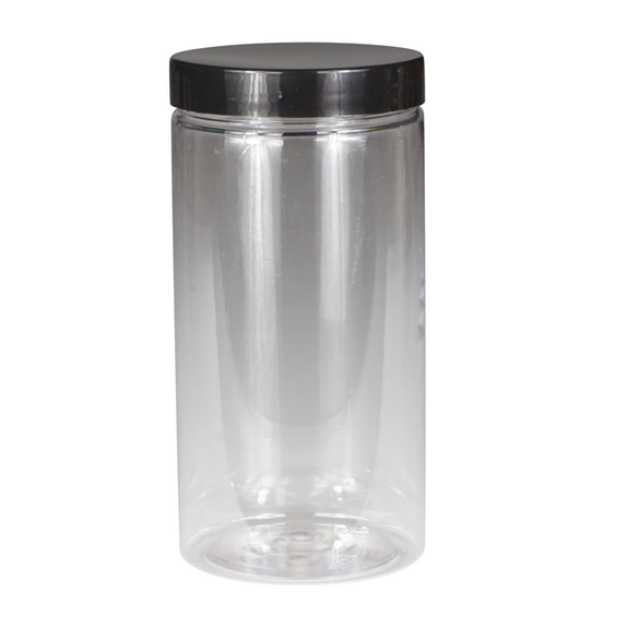 Pot en PET 500 ml avec couvercle noir en PET - carton de 156 unités