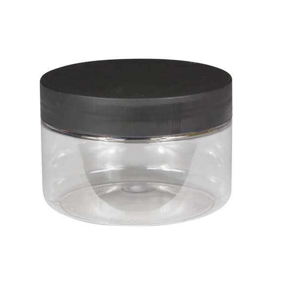 Pot en PET 280 ml avec couvercle noir en PET - carton de 216 unités