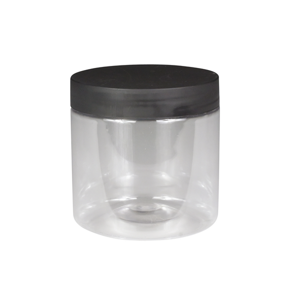 Pot en PET 500 ml avec couvercle noir en PET - carton de 144 unités