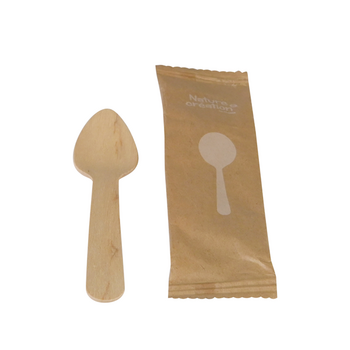 Cuillère en bois à dessert 11 cm en sachet kraft individuel