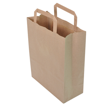 Sac papier avec poignées plates 18 + 8 x 22 cm neutre Kraft - carton de 400 unités