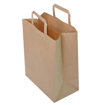 Sac papier avec poignées plates 26 + 14 x 30 cm neutre Kraft - carton de 250 unités