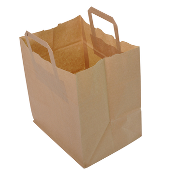 Sac papier avec poignées plates 26 + 20 x 28 cm neutre Kraft - carton de 250 unités