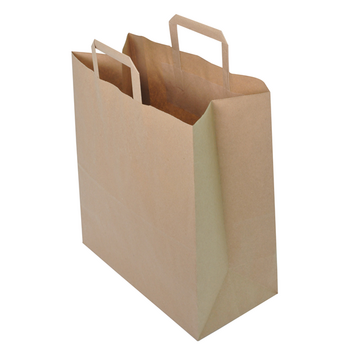 Sac papier avec poignées plates 32 + 16 x 35 cm neutre Kraft - carton de 250 unités