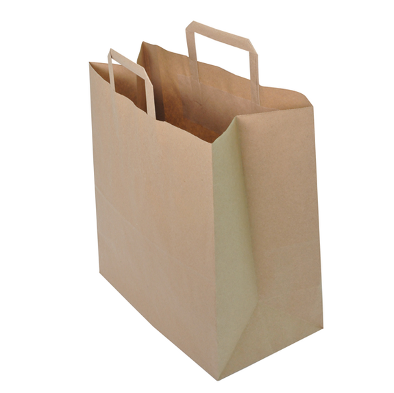 Sac papier avec poignées plates 32 + 22 x 24 cm neutre Kraft - carton de 250 unités