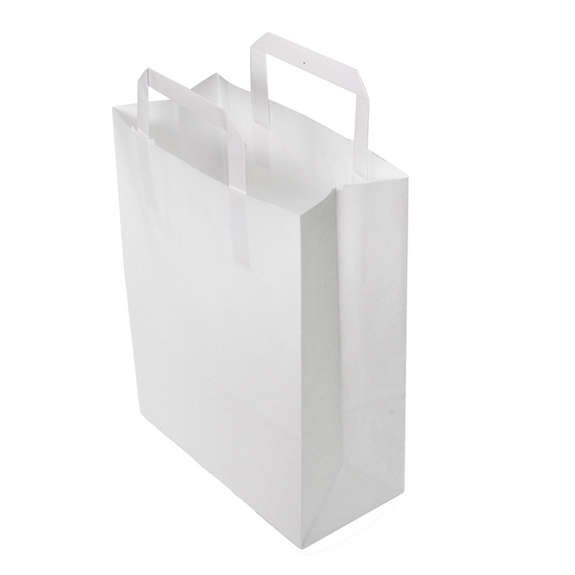 Sac papier avec poignées plates 22 + 10 x 28 cm Blanc - carton de 250 unités