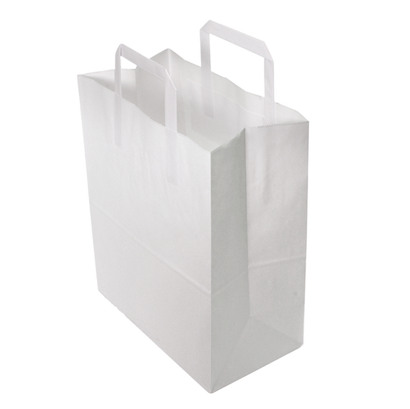 Sac papier avec poignées plates 26 + 14 x 30 cm Blanc - carton de 250 unités